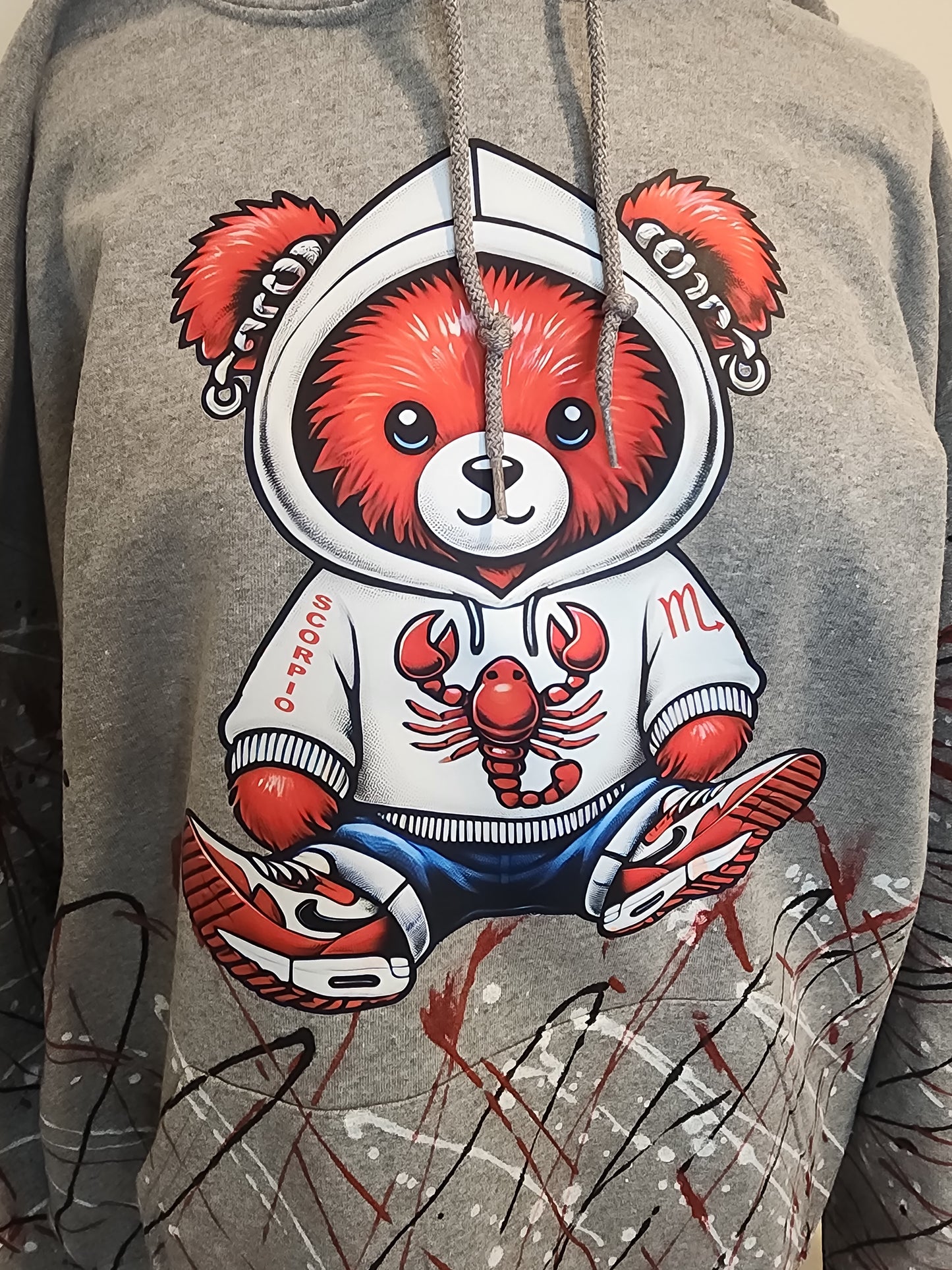Handpainted Custom Zodiac Teddy Bear Hoodie