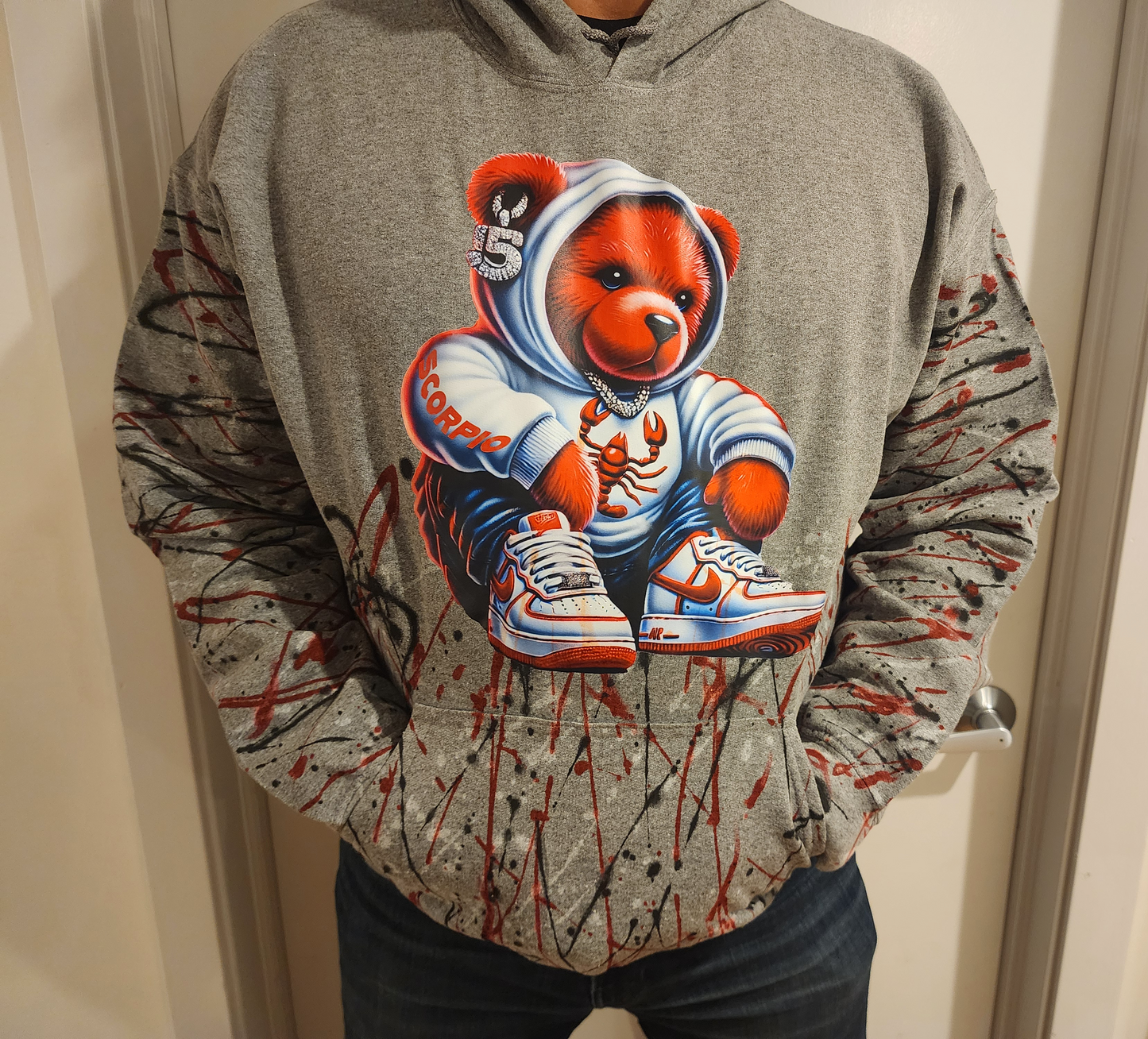 Handpainted Custom Zodiac Teddy Bear Hoodie